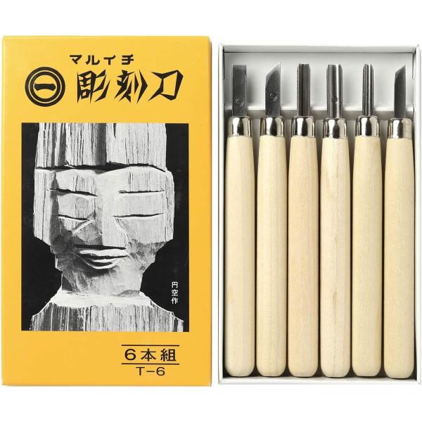 均一な硬度とねばりをもたせてあります。刃付けは、彫刻刀の生命です。合理的な注水式刃付け法で、ムラのない最高の切れ味をお約束します。刃と柄の接合部は、深めにしっかり打込んであります。入数：6本組特長：学童用にもおすすめ仕様：全鋼製、黄箱入