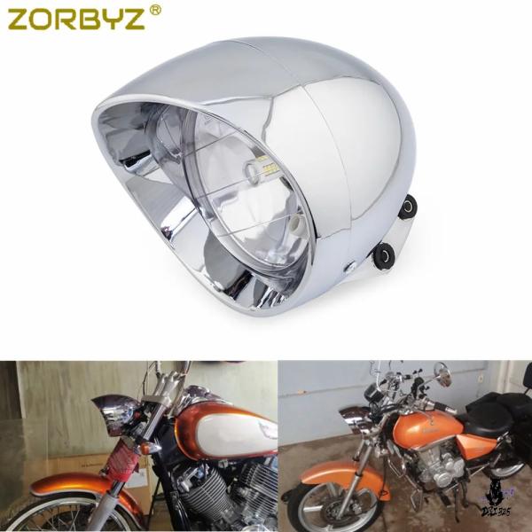 互換品 Zorbyz オートバイ用 LED クロームバレットヘッドライト 6.5インチ