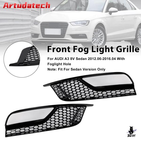 互換品 アウディ A3 8V セダン 2013-2016 用 グロスブラック フロントフォグランプグリルカバー