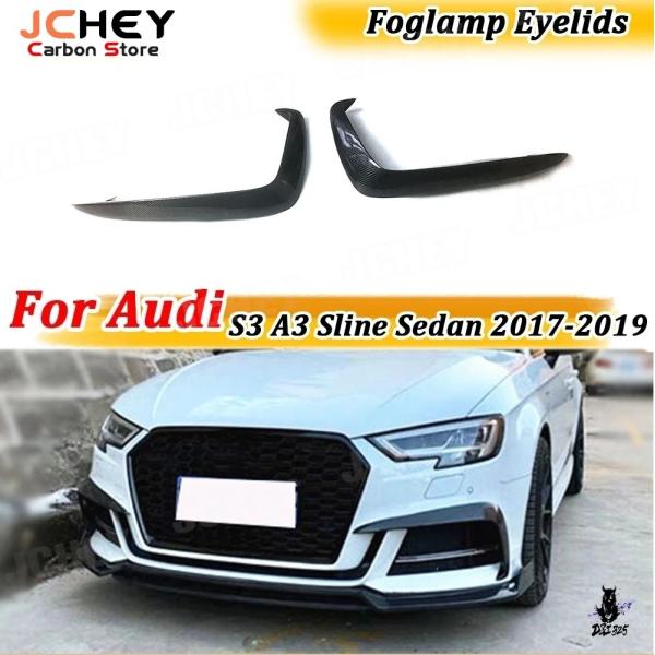 互換品 アウディ S3/A3 Sライン セダン 2017-2019 用 FRP/カーボン柄 フロントフォグランプアイリッドスプリッター