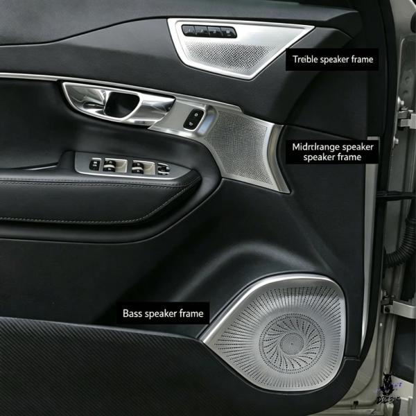 互換品 ボルボ XC90 2015-2024 用 ステンレス製オーディオスピーカーカバー 4ドア用セット