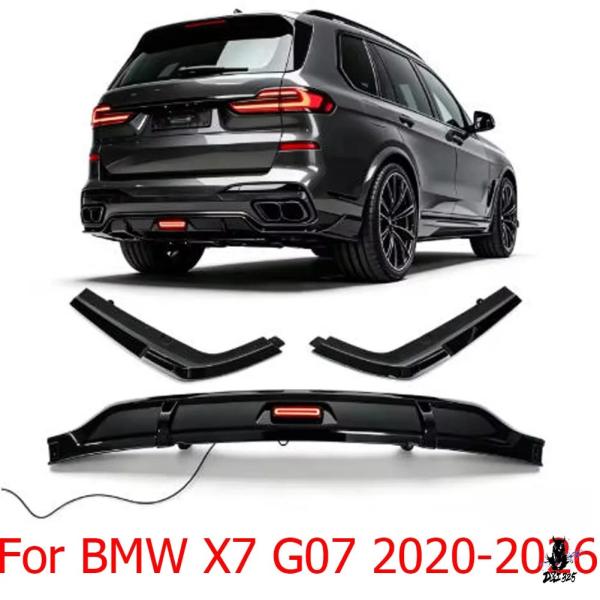 互換品 BMW X7 G07 2020-2026 用 バックリップ リアバンパーディフューザー 光沢ブラック
