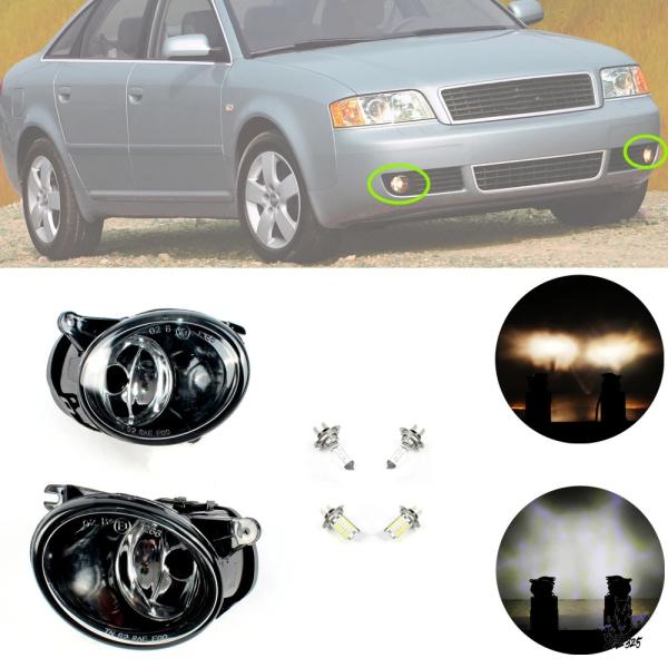 互換品 アウディ A6 C5/S6 クワトロ 2001-2005 フロントバンパーフォグランプ バルブ付き
