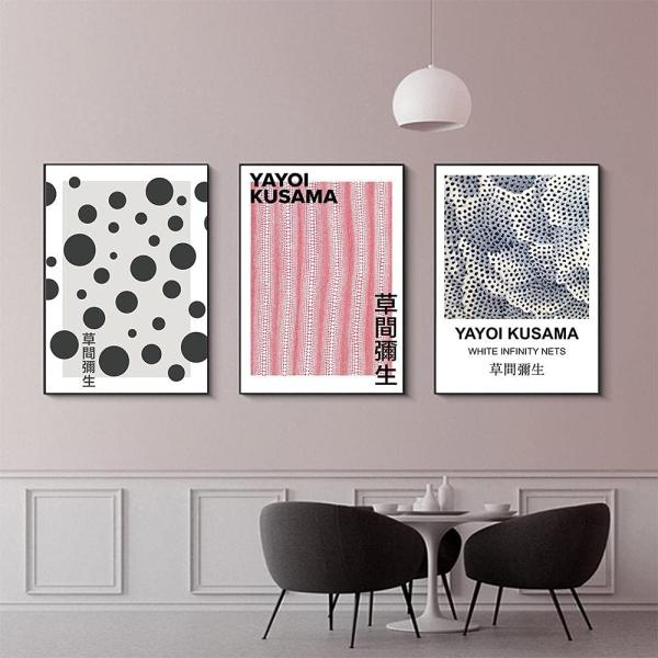 3枚 草間彌生いカボチャの アールデコポスター 木枠付きの完成品 リビング アートパネル モダン 壁アート壁掛け 壁の絵油彩画 キャンバス ベッドルーム 部屋飾り ポスター