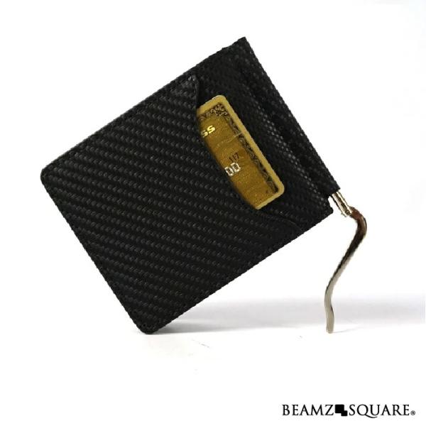 BEAMZSQUARE カーボンレザー マネークリップ 札入れ ブラック 薄型 牛革 軽量 BS-10310BK