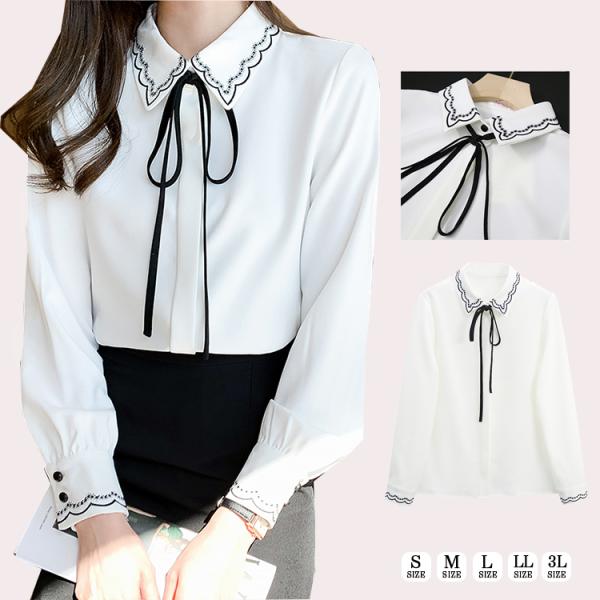 刺繍 ブラウス レディース トップス シャツ 襟付き 長袖 ボウタイ リボンタイ 刺しゅうリボンタイブラウス Buyee 日本代购平台 产品购物网站大全 Buyee一站式代购 Bot Online