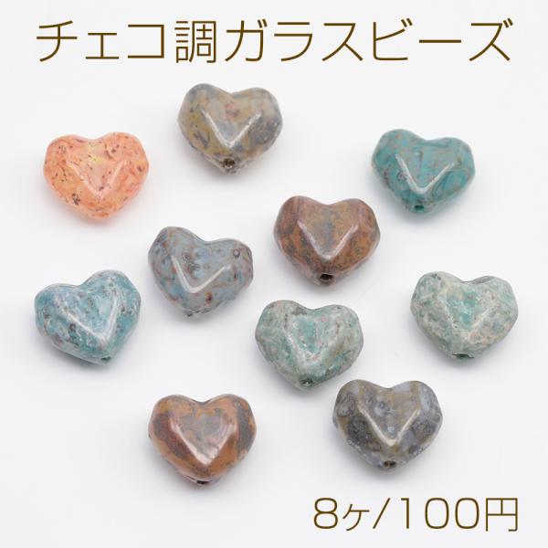 チェコ調ガラスビーズ ハート型 角型 チェコガラス風 アンティーク風