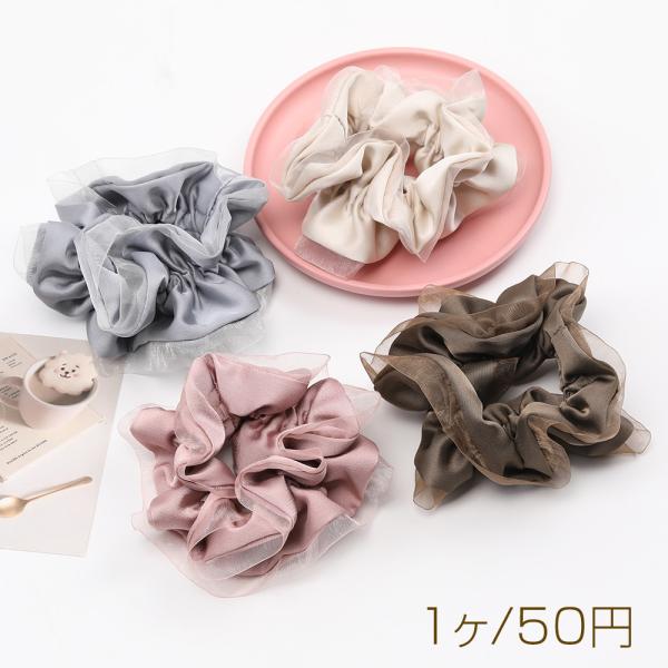 サイズ：写真参考 入数：1ヶ/パック 素材：ポリエステル 重さ：約23g/パックシュシュ 光沢感 サテン レース付き ヘアゴム 髪留め 髪飾り ヘアアクセサリー 雑貨 ファッション おしゃれ 可愛い かわいい ピアス イヤリング ブレスレッ...