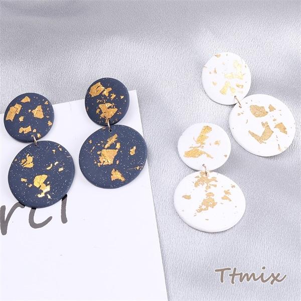 デザインピアス 樹脂粘土ピアス ラウンド 37×62mm（1ペア） : ビーズ 