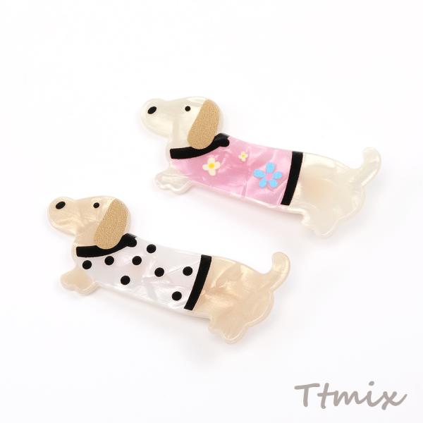 アニマルへアピン 犬 ダックスフント アクリルへアピン キッズへアピン ヘアクリップ  2.8×6.7cm  2個セット