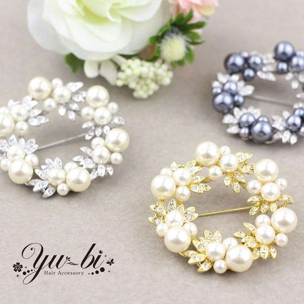 【ゆうパケット送料無料】ブローチ/華やかさ 上品 パール ラウンド サークル型 br49☆グレー/シルバー/ゴールド ラインストーン 卒業式 入学式