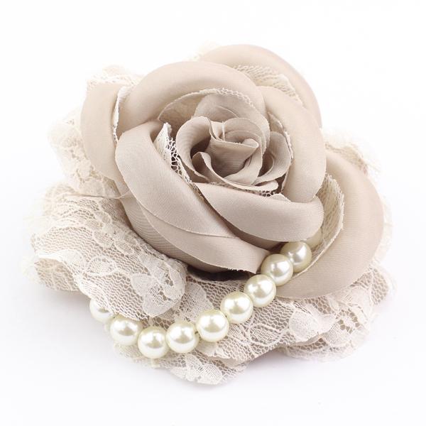 【定形外郵便OK２９０円】コサージュ/エレガント お花 薔薇 パール ヘアクリップ 安全ピン c62☆グレージュ 卒業式 入学式