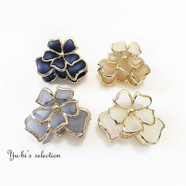 【定形外郵便OK２９０円】ヘアクリップ/大きめ 華やか花リボン 艶消し バンスクリップ k57☆白クリア/ベージュ/グレー/紺/黒