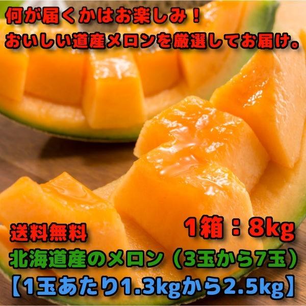 北海道産のメロン 1箱 8kg 3玉から7玉 1玉あたり 1.5kgから2.5kg お