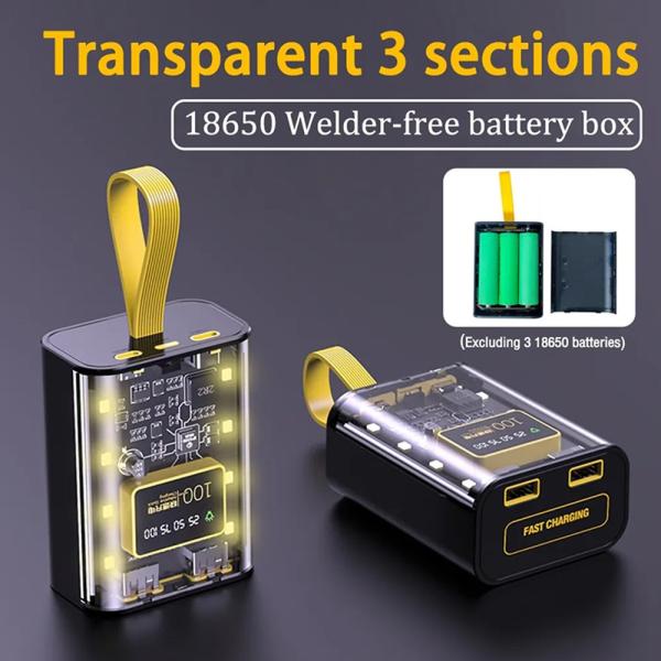 18650バッテリー専用 LEDライト付き モバイルバッテリーケース 充電器DIYケース Micro USB / Type-C 充電