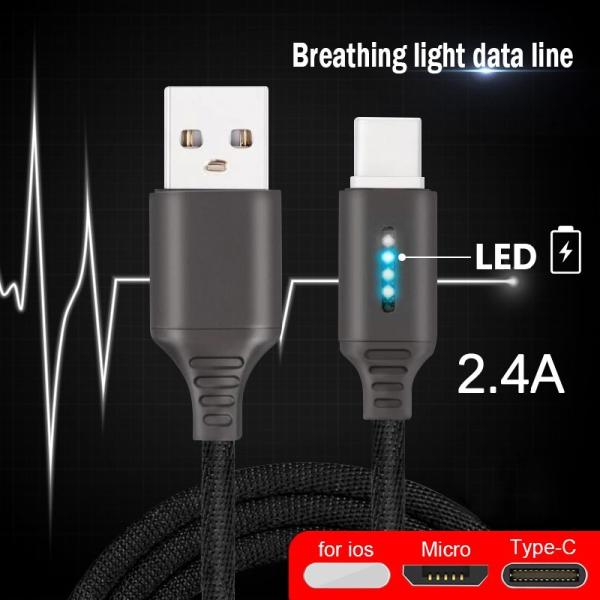 LEDで充電状況をお知らせ 通信対応 1M Lightning 2.4A高速充電 流光LEDケーブル