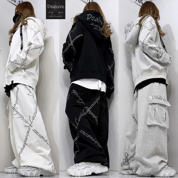 Dealivez クロスチェーン ALL刺繍 ZIPパーカー チャーム付 BIGフード