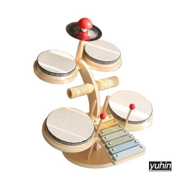 子供用木製音楽打楽器、木琴ドラムセット、赤ちゃん音楽啓蒙楽器おもちゃ、男の子と女の子用のハンドドラム、聴覚トレーニング、木琴のおもちゃ
