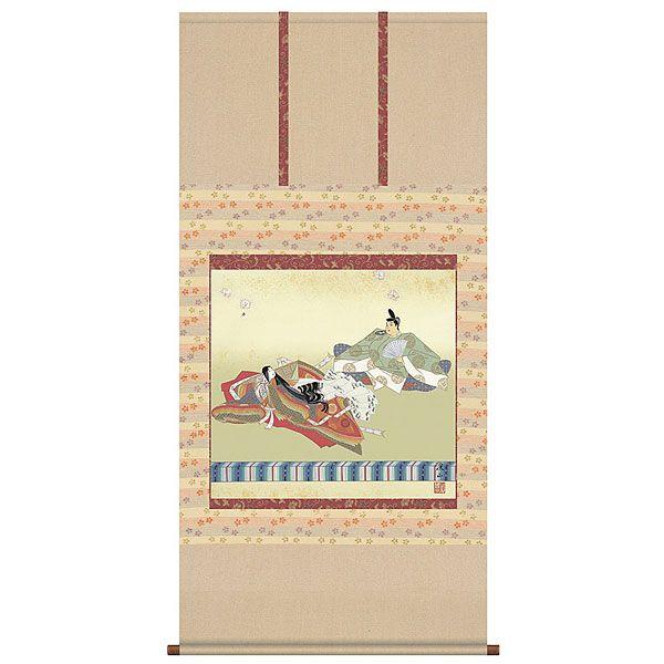 お雛様掛軸 (掛け軸) 伊藤渓山 歌仙雛 （尺八横）約横64.5×縦