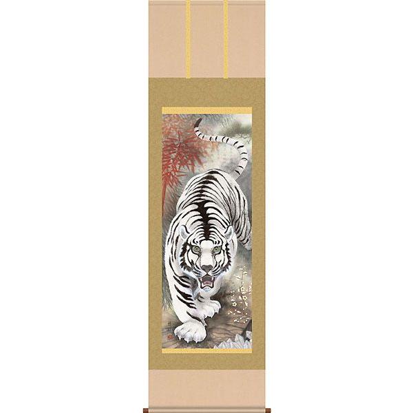 掛軸 (掛け軸) 消災白虎朱竹之図 加納悠峰 (尺五立・紙箱入り 掛軸 (掛け軸) 消災白虎朱竹之図 加納悠峰 (尺五立・紙箱入り