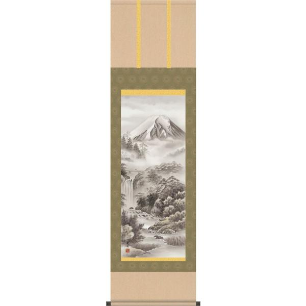 ◎掛け軸(富士山水湖畔？) 掛軸 (掛け軸) 富士山水 井原蒼竹 尺三立 約横44.5×縦164cm