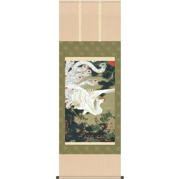 掛軸 (掛け軸) 老松白鳳図 伊藤若冲 尺五あんどん 約横54.5cm×縦