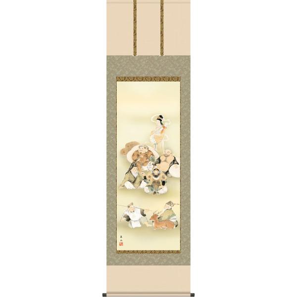掛軸 (掛け軸) 七福神 榎本東山 尺五立 約横54.5cm×縦190cm g7331