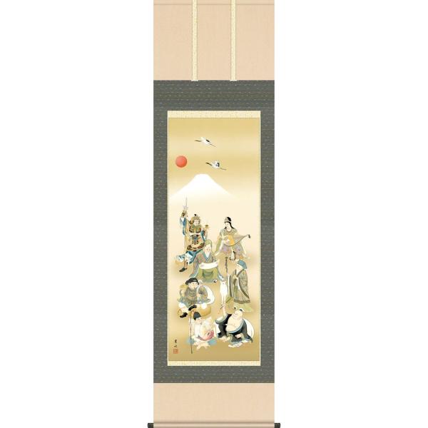 掛軸 (掛け軸) 七福神 緒方葉水 尺五立 約横54.5cm×縦190cm