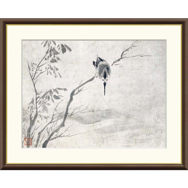 雪舟 翡翠図 （F6サイズ）（紐・フック付） 日本の名画 約横52×縦42cm インテリアアート（額絵） 伝統の日本画 g8614 J2-080 額入り リビング 玄関