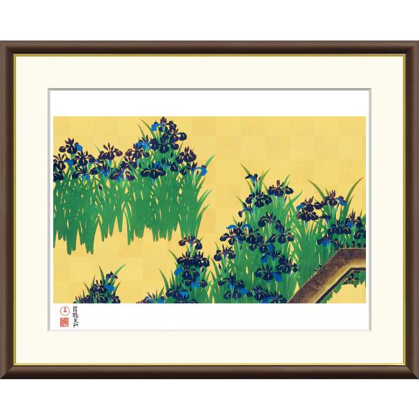 尾形光琳 八ツ橋図屏風 （F4サイズ）（紐・フック付） 日本の名画 約横42×縦34cm インテリアアート（額絵） 伝統の日本画 g8741 J2-142 リビング 玄関
