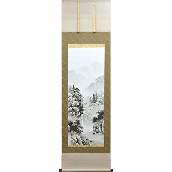 掛軸 (掛け軸) 水墨山水 村上和義尺五立 約横54.5×縦190cm p1801