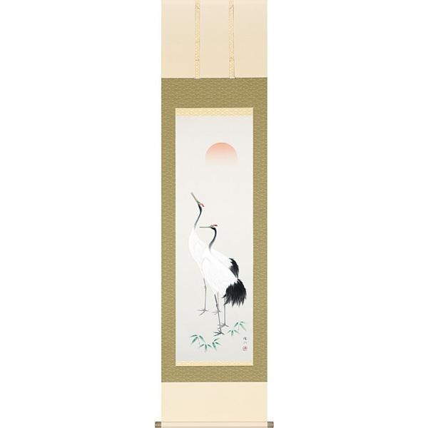 【縁起物】掛け軸　鶴2羽　箱付き 掛軸 掛け軸 印刷 森寛斎 鶴亀 高砂 長寿 縁起物 翁 媼 宝船
