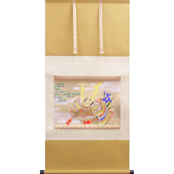 【兜図/端午】岩佐古香 2563 甲と菖蒲 端午の節句 共箱　掛け軸　肉筆 兜図/端午】岩佐古香 2563 甲と菖蒲 端午の節句 共箱 掛け軸