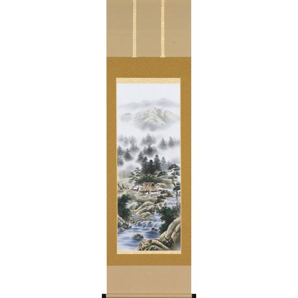 【真作】掛軸　中谷文魚　四神相応山水図　静寂の里山風景　共箱入　Q138 真作】掛軸 中谷文魚 四神相応山水図 静寂の里山風景 共