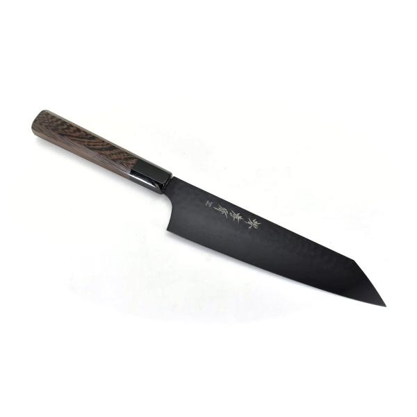 堺孝行《黒影》V金10号　鎚目　黒フッ素加工　和剣型牛刀 190 mm【ウェンジ水牛八角柄】