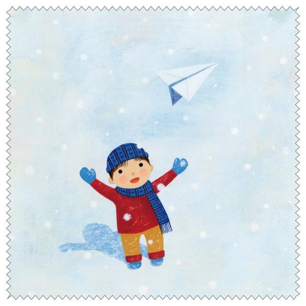 クリーニングクロス 山田和明 ゆきふるひにぼくは_紙ひこうき 150×150mm メガネ拭き レンズクリーナー 絵本作家 水彩画