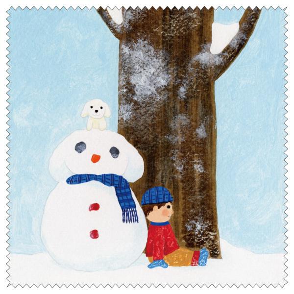クリーニングクロス 山田和明 ゆきふるひにぼくは_雪だるま 150×150mm メガネ拭き レンズクリーナー 絵本作家 水彩画