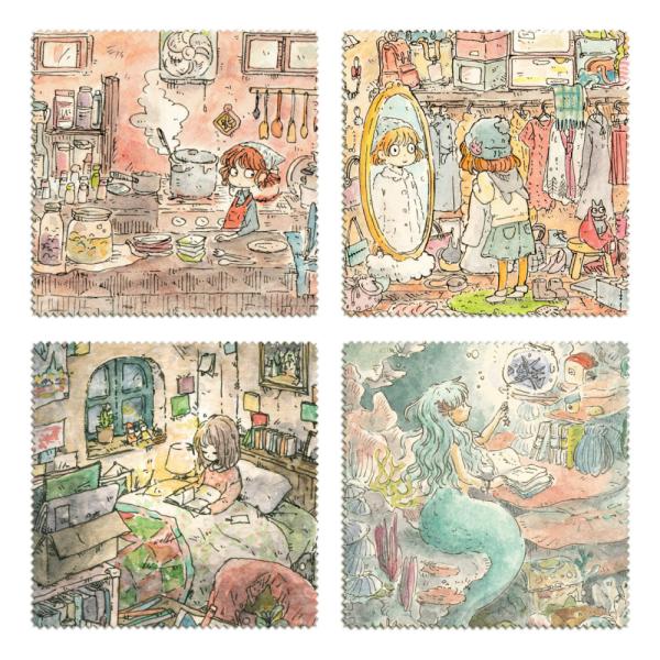 クリーニングクロス4枚セット かわいみな 150×150mm メガネ拭き 眼鏡クリーナー イラスト