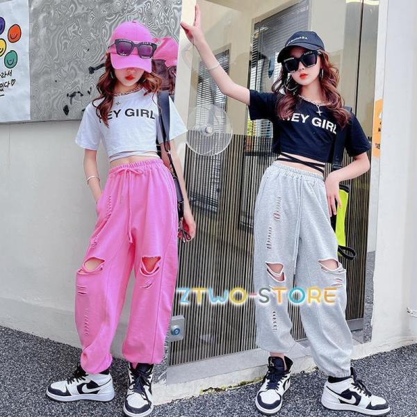キッズダンス衣装 ヒップポップ セットアップ 女の子 韓国 かっこいい 黒 白 派手 ステージ衣装 ス へそ出し カーゴパンツ ステージ衣装