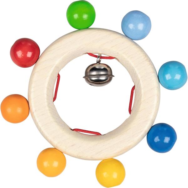 リングラトル・８つのビーズ/HEIMESS・ハイメス/GOKI/HE733840・GO65321/握る手の反射を活性化し、触覚の発達を刺激します。赤ちゃんが周囲を探索するのに役立つ感覚や印象を伝えます。赤ちゃんの手に欠かせない木製のガラガラ。