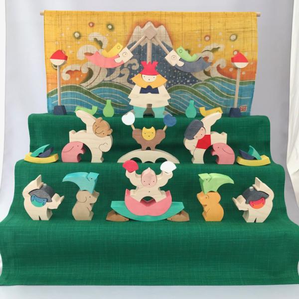 KK120 楕円武者三段飾り（特製・富士） 小黒三郎 組み木の五月