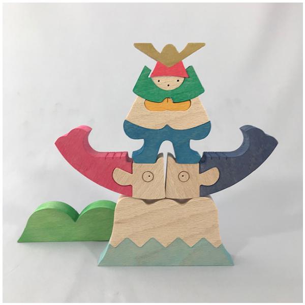 KK234 富士山の上の兜童子 小黒三郎 組み木の五月人形 : ゆかいな