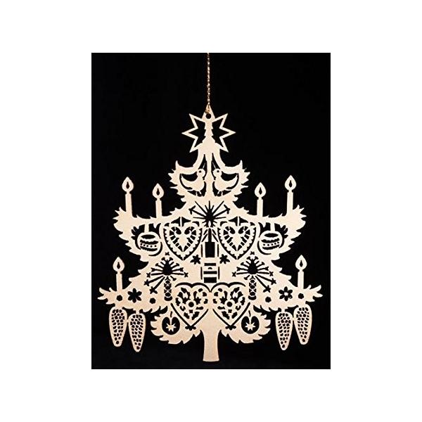 繊細なカットが施された美しい木製の切り抜きオーナメントです。大き目なので、ツリーに飾るオーナメントとしてはもちろん、額などに入れて飾っても素敵です。サイズ：h11×10cm