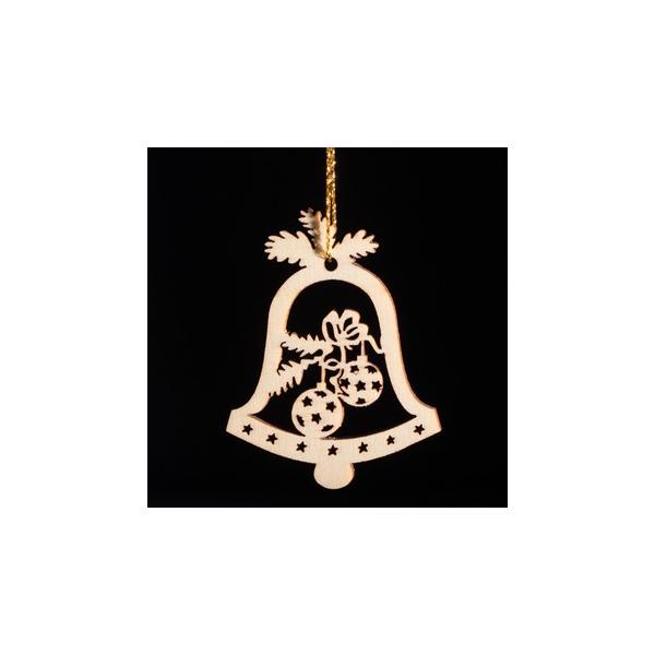 繊細なカットが施された美しい木製の切り抜きオーナメントです。クリスマスツリーのグリーンによく映えます。サイズ：h約6cm