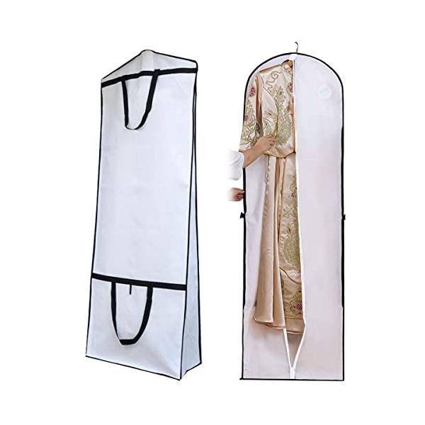 ウェディングドレス用ガーメントバッグ、180cm通気性ウェディングドレスカバーバッグ、ロングドレスガーメントカバー、イブニングドレス用折りたたみ式収納