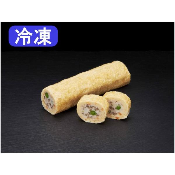 ●色とりどりの野菜をすり身に混ぜて油揚げを巻いて仕上げております。●だし汁で含ませ煮にしてお使い下さい。●煮物・炊き合わせにもお使いいだだけます。また、折詰・弁当に最適です。寸法：（約）長さ145×径35ｍｍ重量：（約）160g/本荷姿:　...