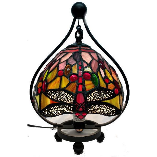 ステンドグラス ランプ 吊り型 ナギットと赤トンボ柄 フレーム幅22cm