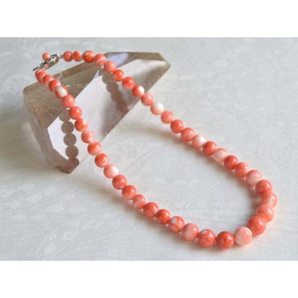 Lucoral モモイロサンゴ丸珠ロングネックレス珊瑚82個60cm48.6g