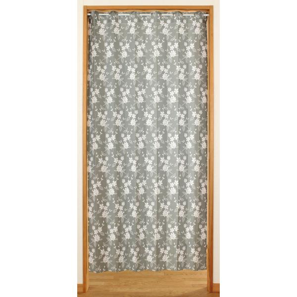 縦横カットできるアコーディオンのれん間仕切りアコーディオンカーテン100×180cmロザンナ花柄 グレー14637-naru