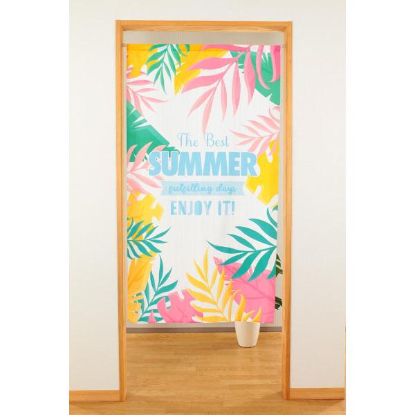 夏のれん幅85x丈150cmレースプリントのれん　SUMMER 夏　9091-naru